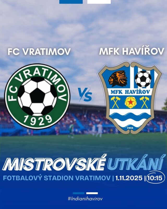 ⚽ Předposlední utkání podzimní části sezóny.
V sobotu vyrážíme do Vratimova, kde nás čeká důležitý duel o další body. Přijeďte nás podpořit 👏
#mfkhavirov #indianihavirov #fyp