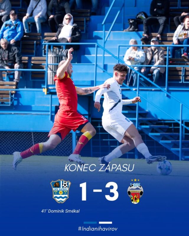 Jarní část sezóny začínáme porážkou. 

Základní sestava:
D. Matěj
V. Wala
T. Cabadaj (77’ D. Berek)
M. Blahuta
E. Puchel (46’ S. Hrabec)
L. Skoupý
J. Teplý (77’ P. Zupko)
T. Wojnar (46’ R. Kálay)
L. Gajdošík
V. Hajnoš
D. Smékal

⚽️ @dominik4smekal 

#mfkhavirov #indianihavirov